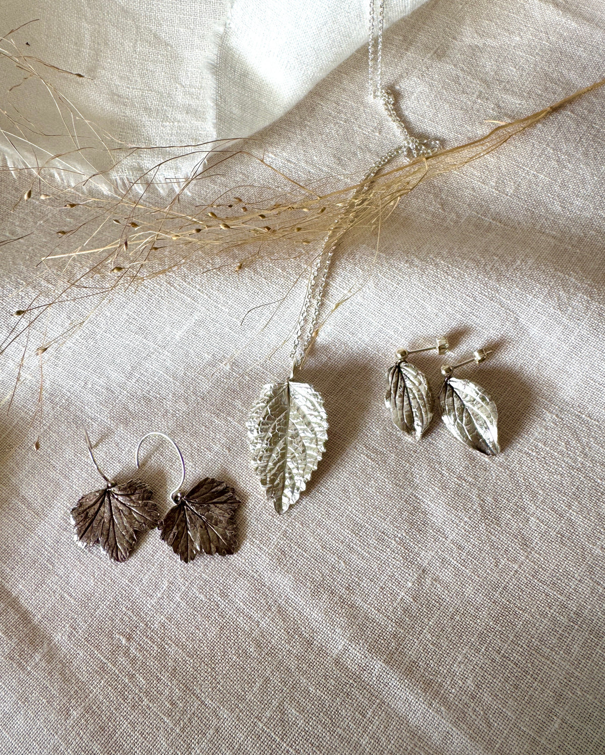 One-of-a-Kind Silver Leaf Earrings & Necklace / Choice of 1